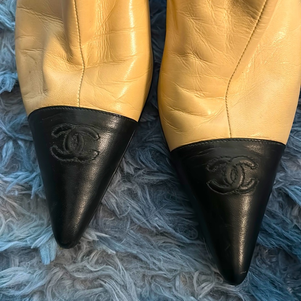 Chanel booties size 42. 3 inch heel almost new two-tone, beige, and black
